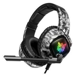 Audífonos Gamer Onikuma K19 Camuflaje Gris Con Luz Rgb Led